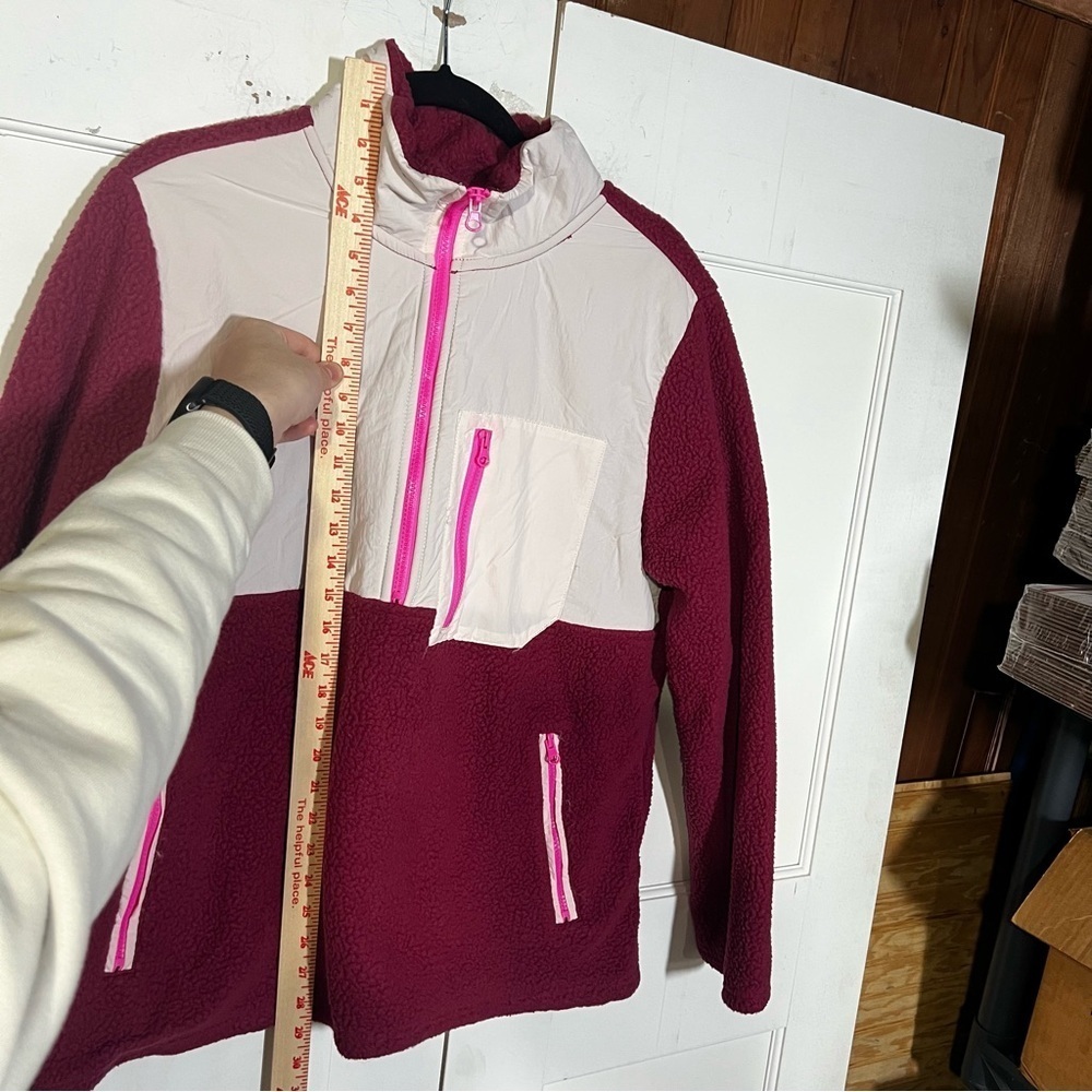 Te Verde Quarter Zip Fleece Sweater White and Magenta Size Large - Picture 4 of 6